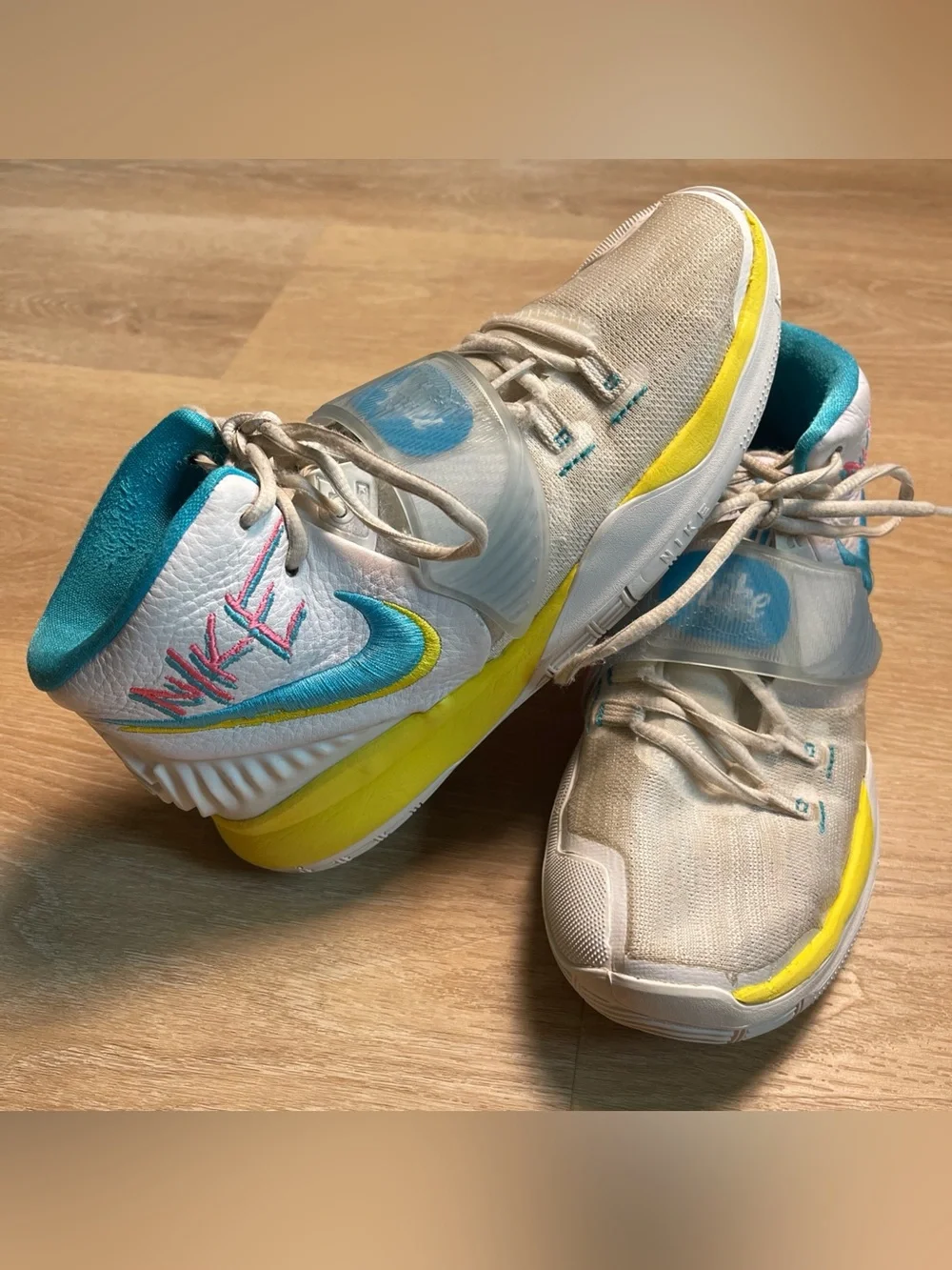 NIKE Kyrie 6 90s Style Neon Graffiti Sneakers Street Fashion Retro Aesthetics 7Y